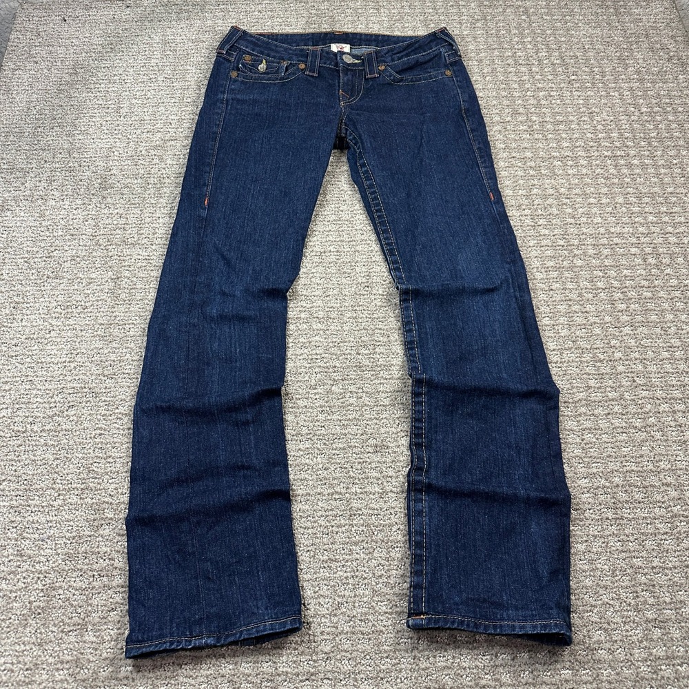 Y2K True Religion Billy Straight Leg Jeans Dark Wash Horseshoe Pockets Size 28